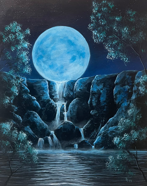 John Kenward Original Painting “Moonlight Falls” - 16” x 20”