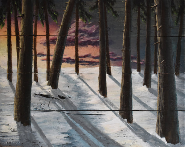 John Kenward Original Painting on a Barn Board Panel “Forest's Edge” 16" x 20"