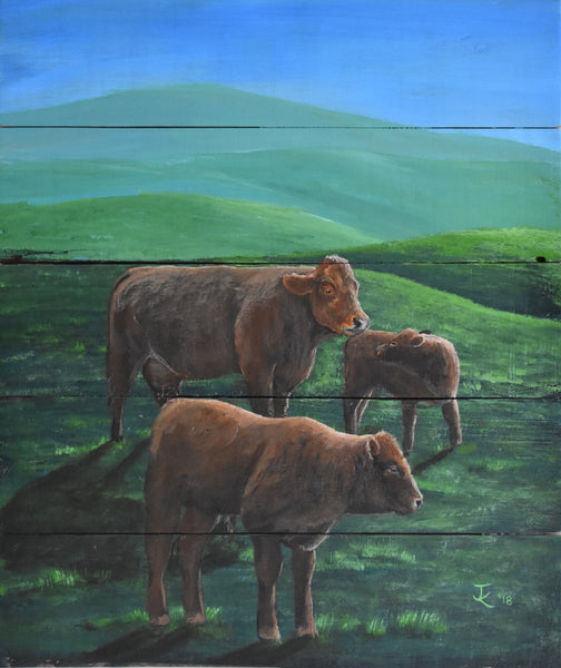 John Kenward Original Painting on a Barn Board Panel “Until the Cows Come Home” 16" x 19"