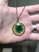 John Kenward Hand Painted 4 Leaf Clover Victorian “Lucky Penny” Pendant