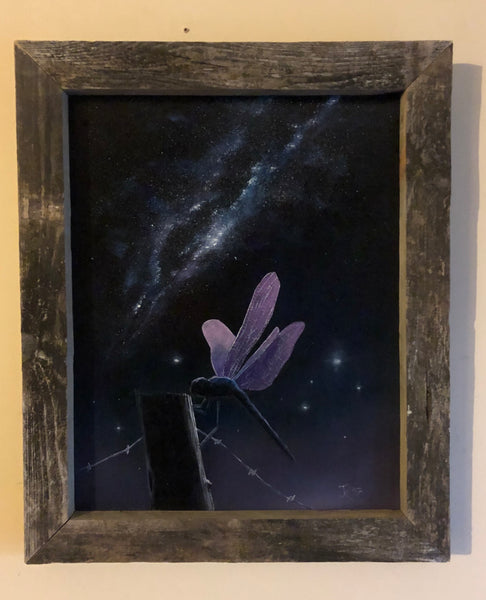 John Kenward Original Painting in Barn Board Frame "Twilight Visitor” 16" x 20"