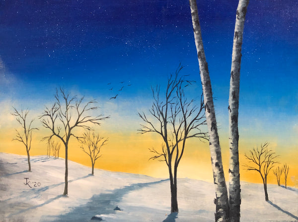 John Kenward Original Painting “Winter Birch II” 12” x 16”