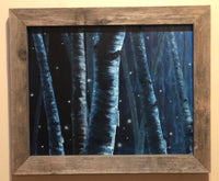 John Kenward Original Painting in Barn Board Frame "Night Birches" 16" x 20"