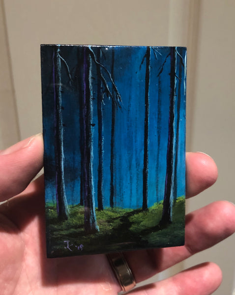 John Kenward Original Painting ACEO 2.5” x 3.5” Mystical Forest