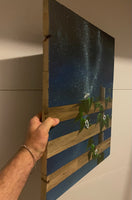 John Kenward Original Painting on a Barn Board Panel “The Night Shift” 18” x 24”